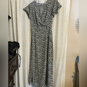 Floral green and White Maxi Dress